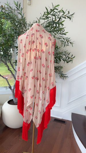 Cream/ Red Tatreez Khirka Shal