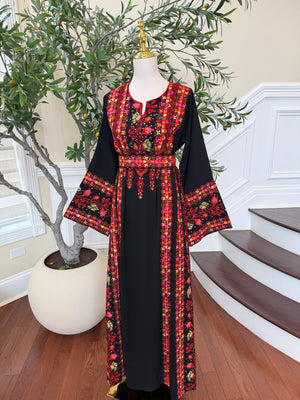 Embroidery Black Tatreez Rose Thobe