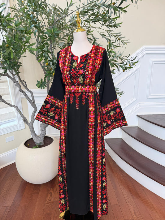 Embroidery Black Tatreez Rose Thobe