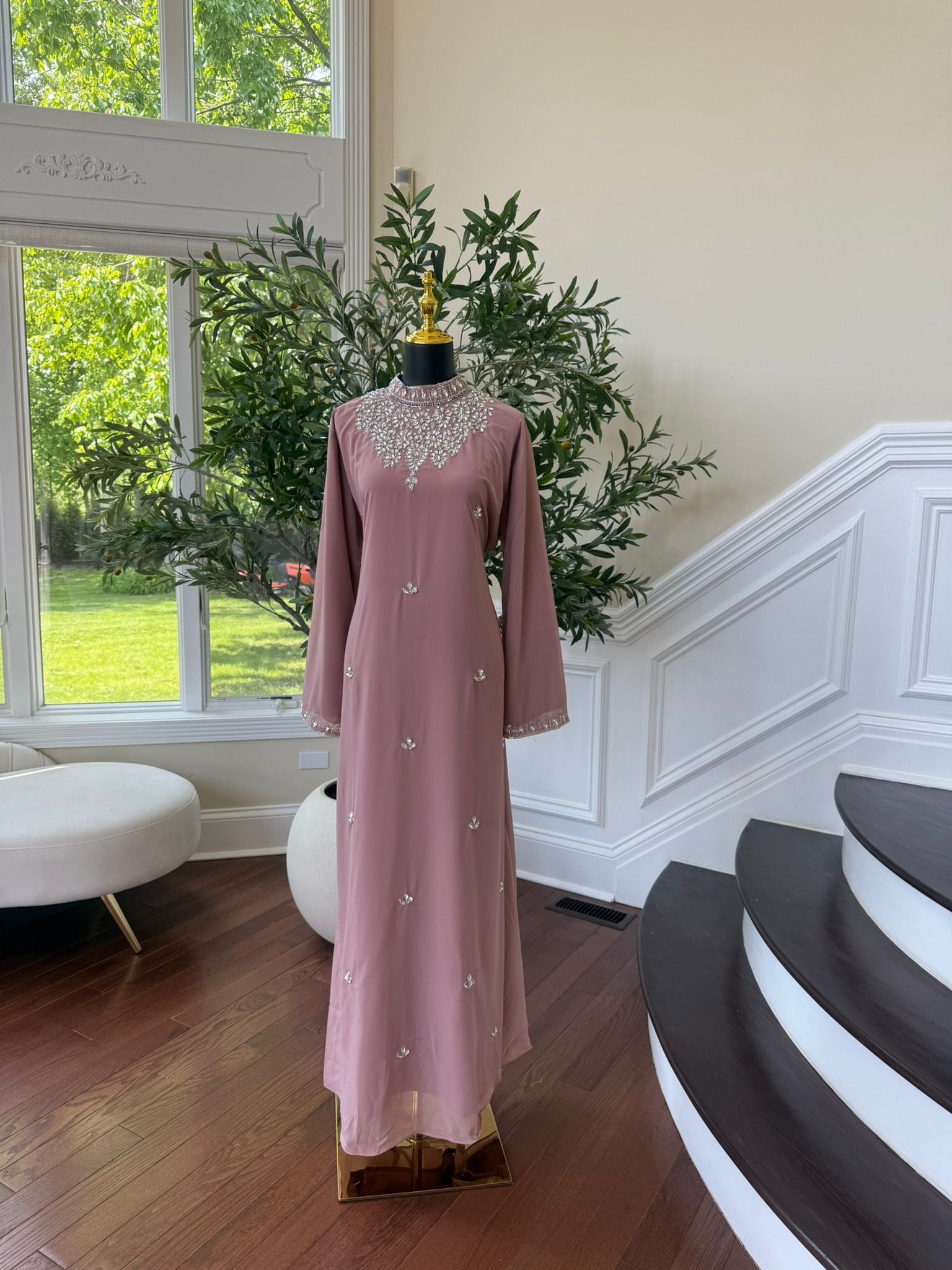 Dusty Pink Crystal Maxi Dress