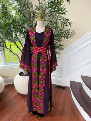 Purple Tatreez Embroidery Floral Thobe