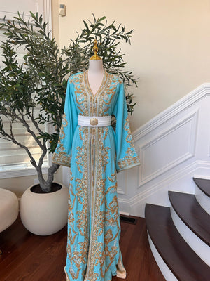 Mint Blue Golden Charm Detail Kuftan