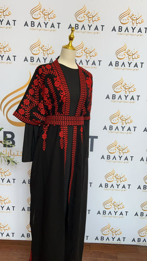 Red Tatreez Two Piece Abaya