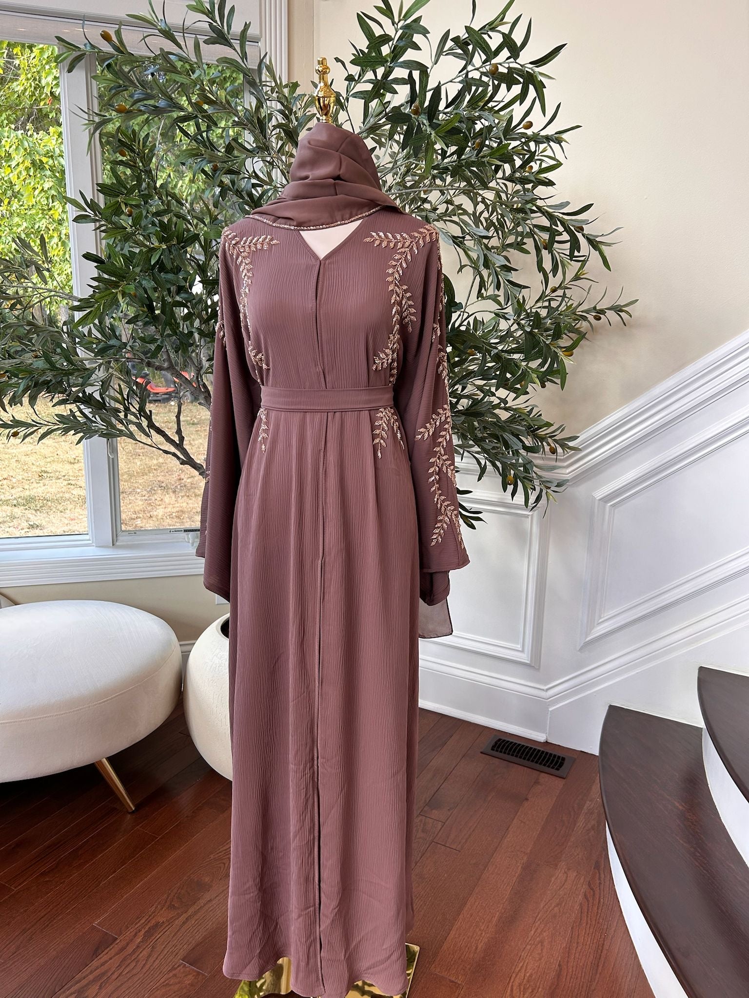 Blush Pink Floral Beaded Abaya