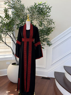 Red Embroidery Tatreez Black Two Piece Thobe