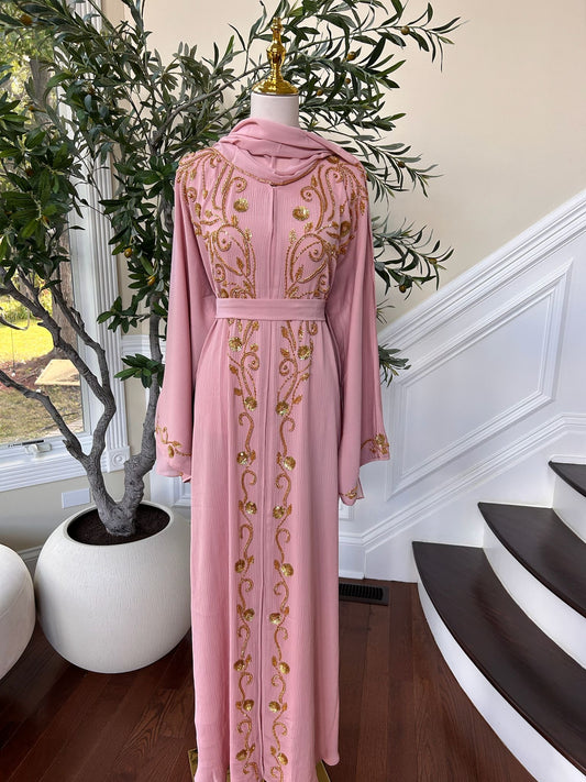 Golden Pink Detail Essence Abaya