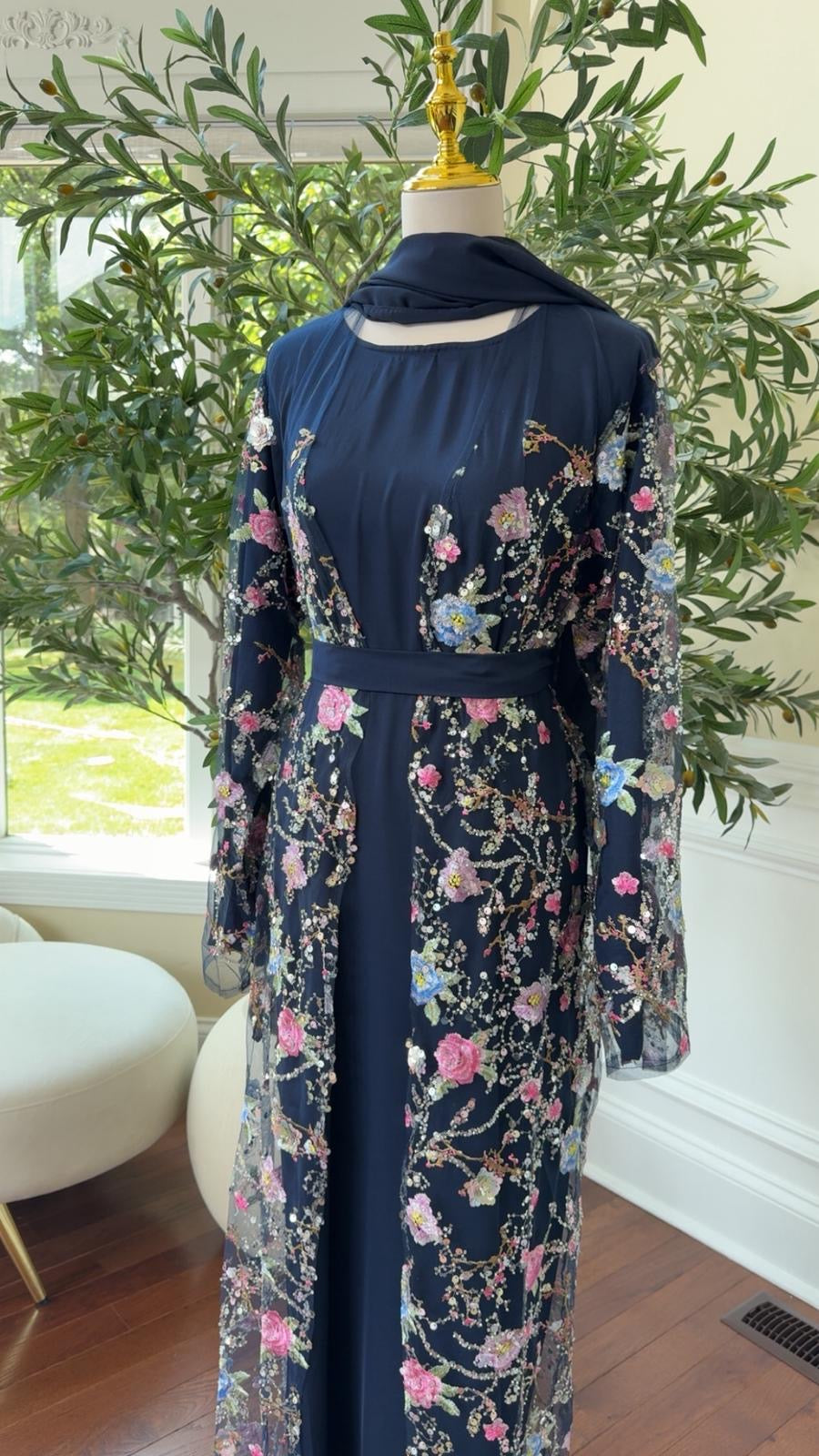 Celestial Blue Floral Abaya