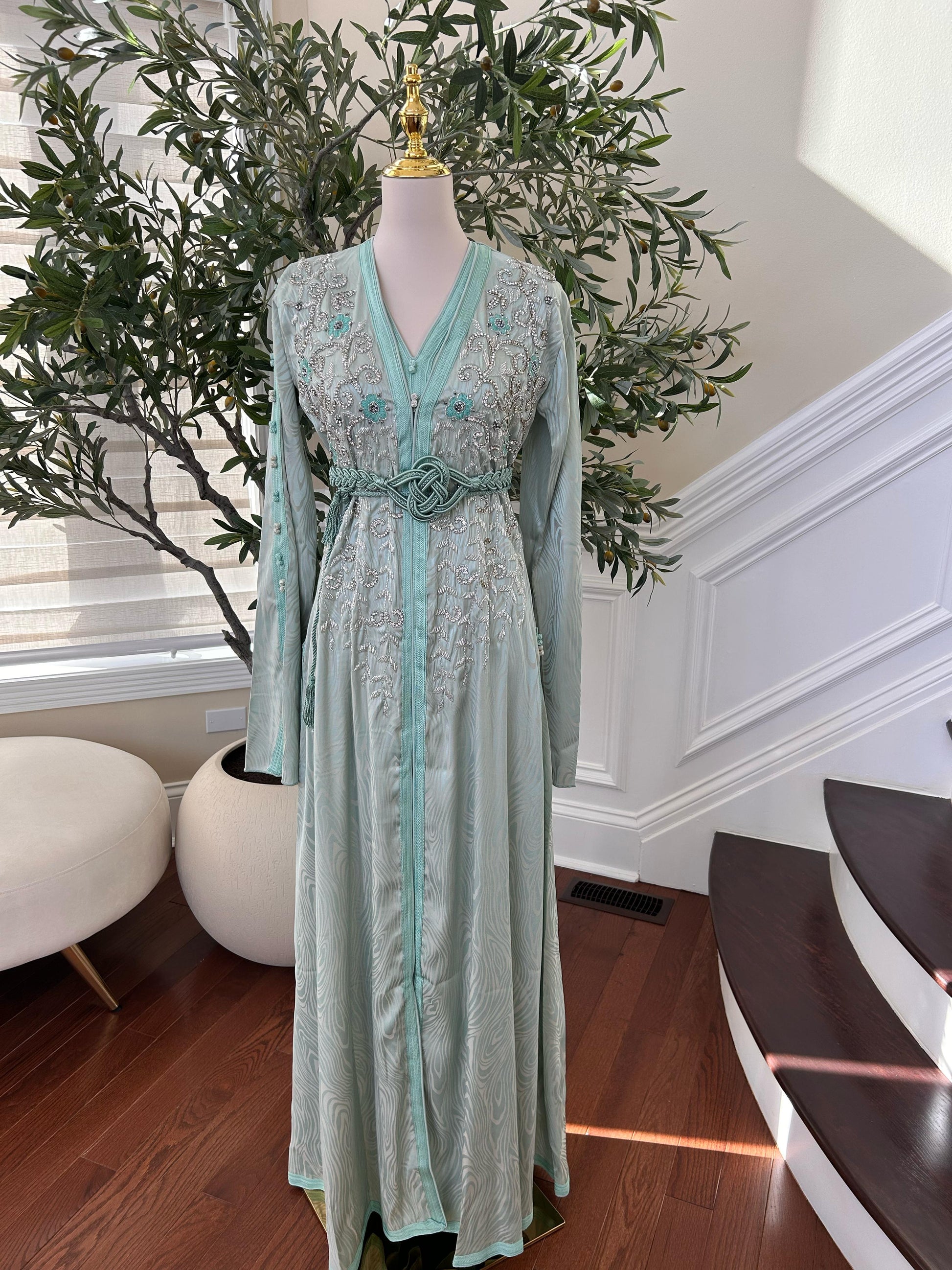 Mint Stone Beaded Kuftan