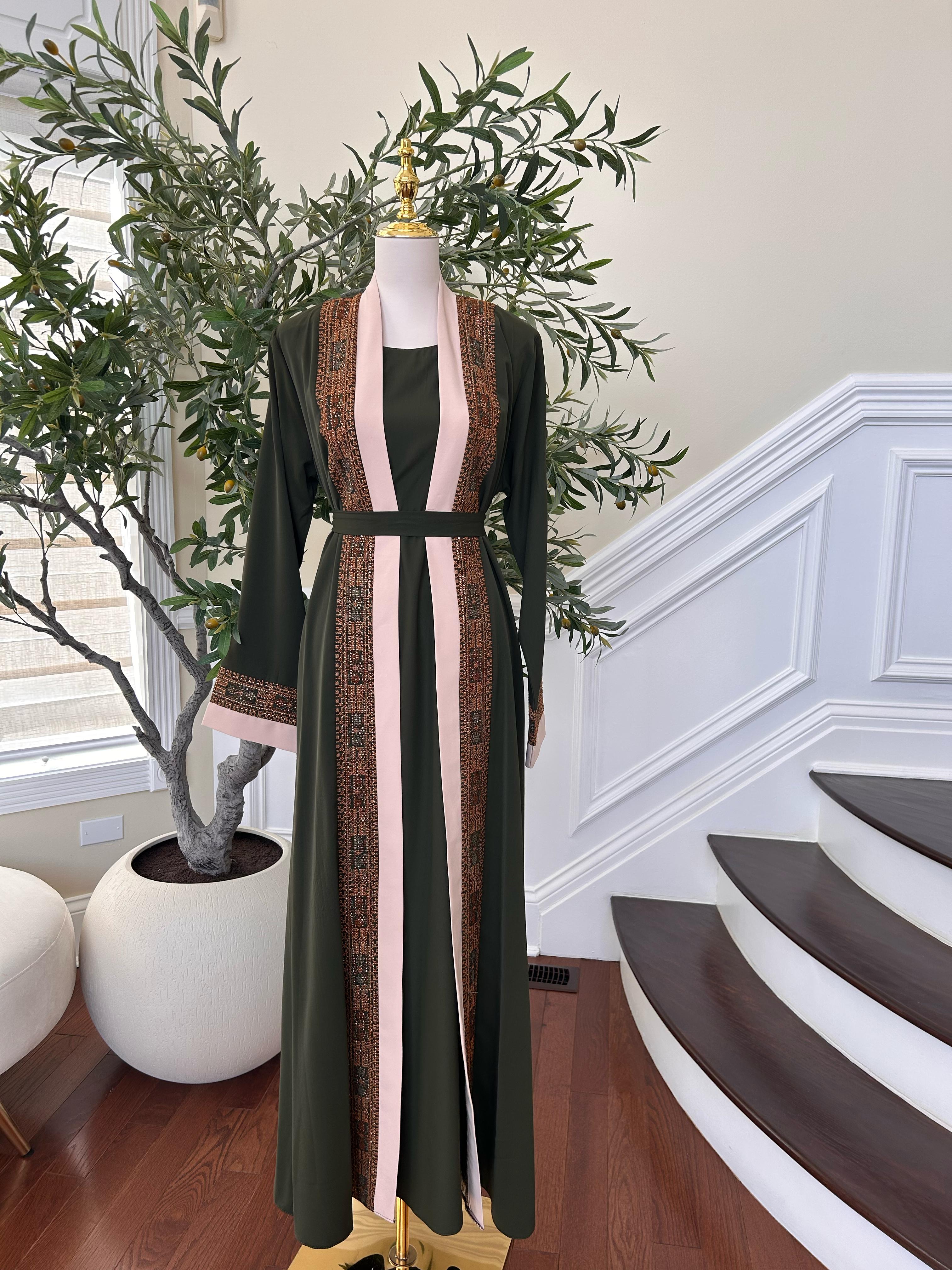 Green Two Piece Beaded Tatreez Abaya