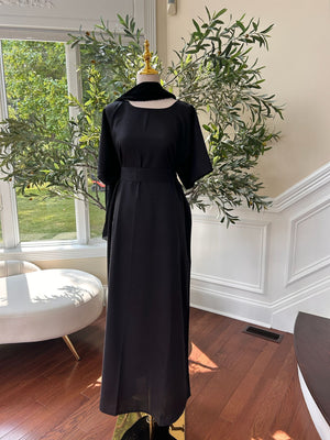 Black Crepe Fabric Charm Beaded Abaya