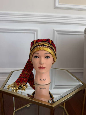 Red Tatreez Coin Head Piece Awka