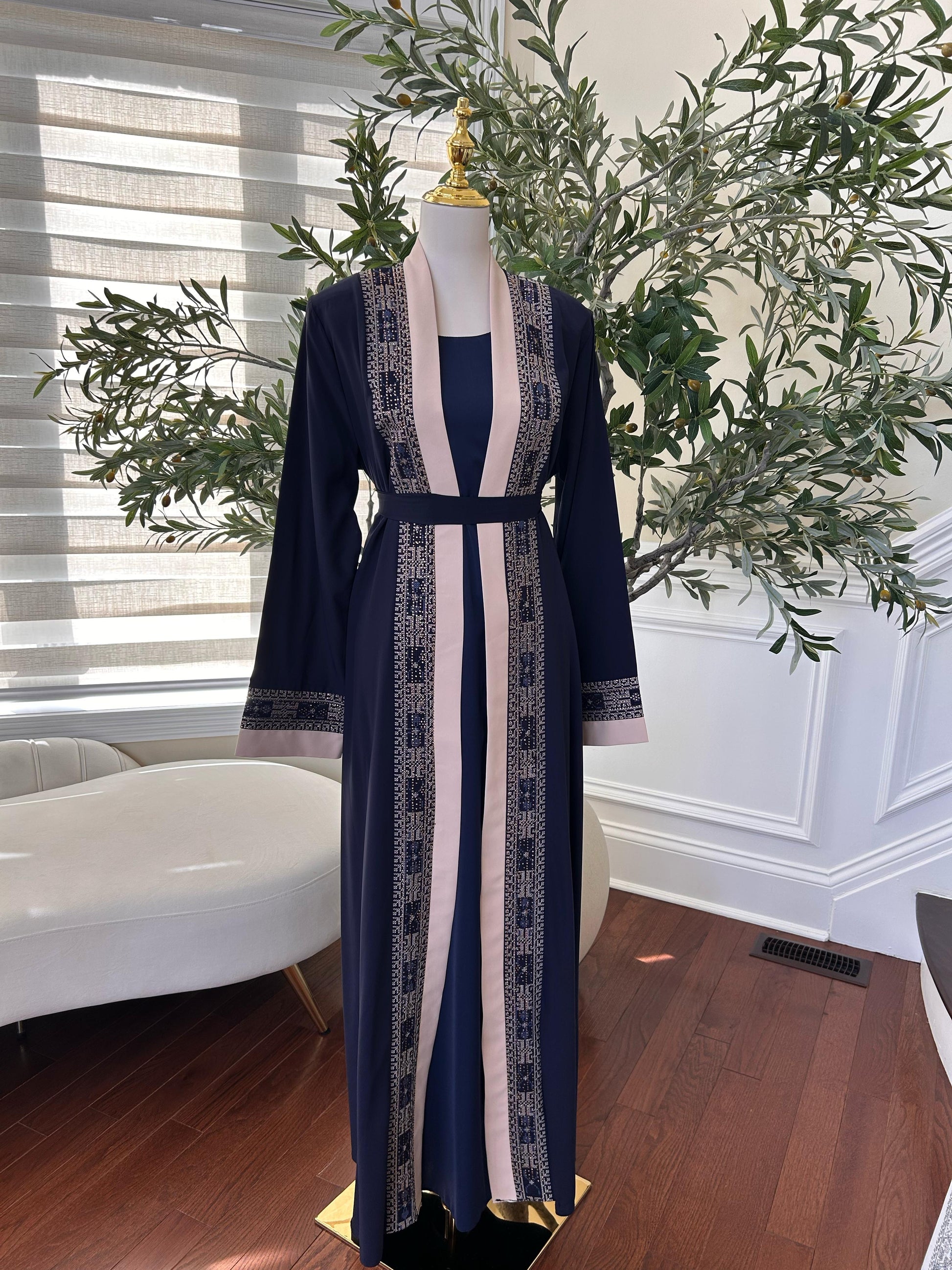 Blue Tatreez Beaded Two Piece Abaya