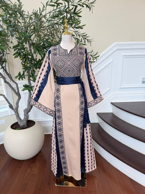 Royal Blue Embroidery Tan Thobe
