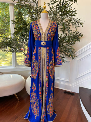 Royal Blue Embellished Golden Detail Kuftan
