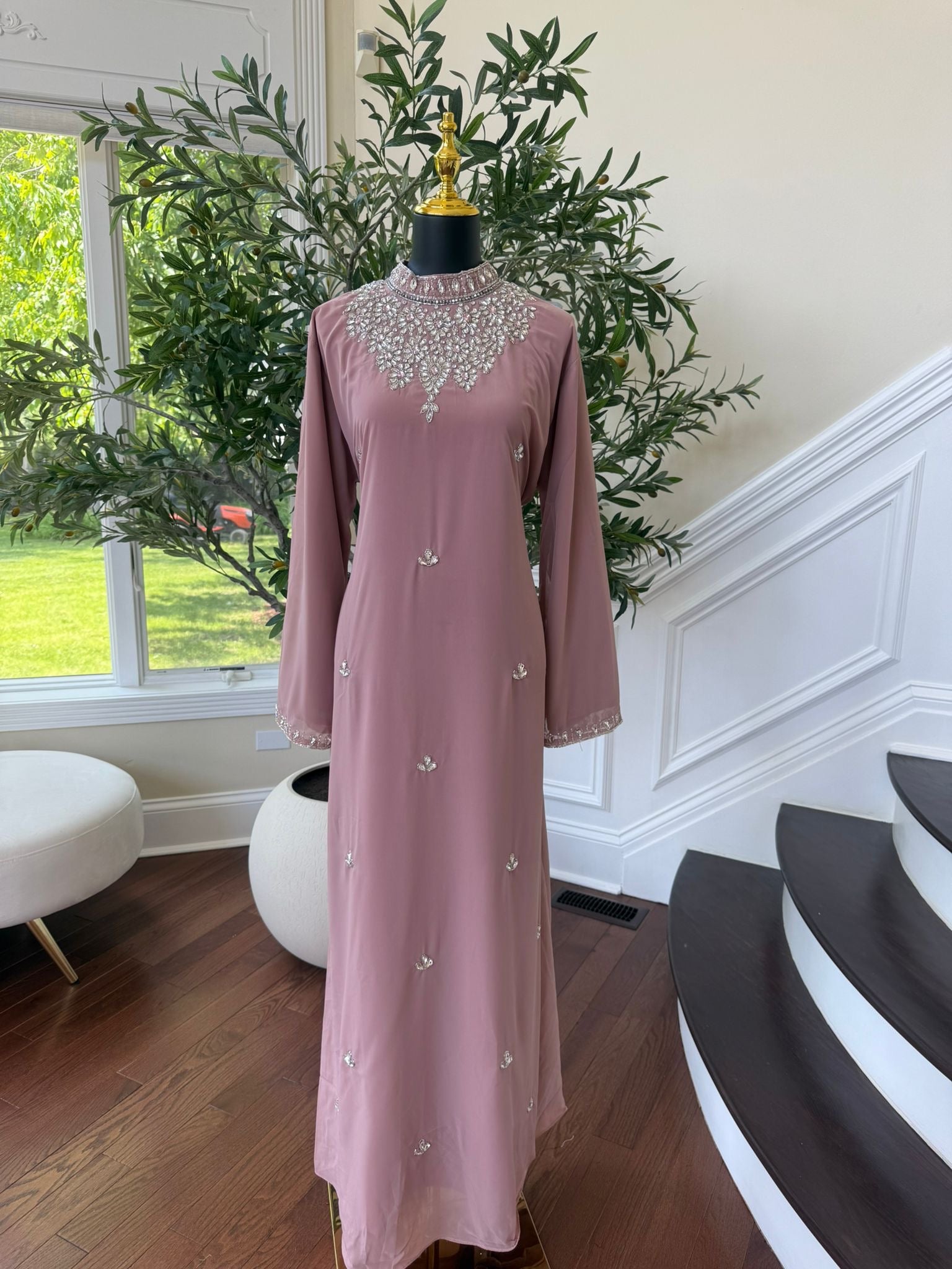 Dusty Pink Crystal Maxi Dress