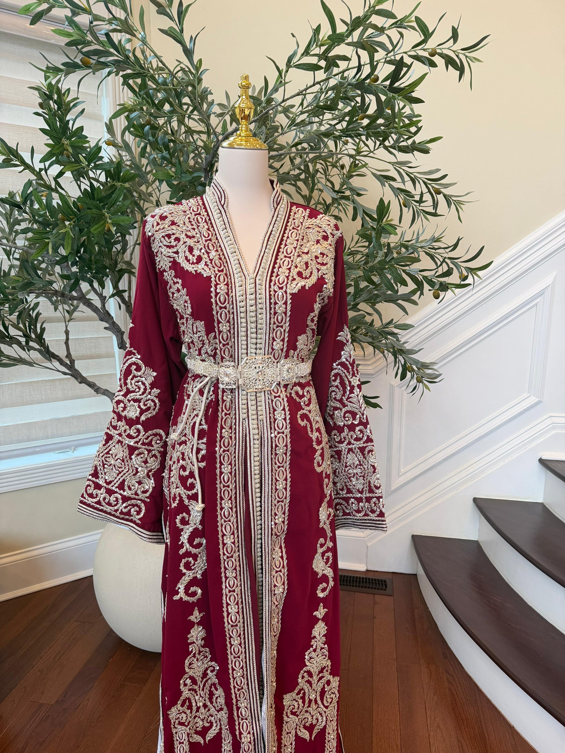 Red Royale Silver Embroidered Kuftan