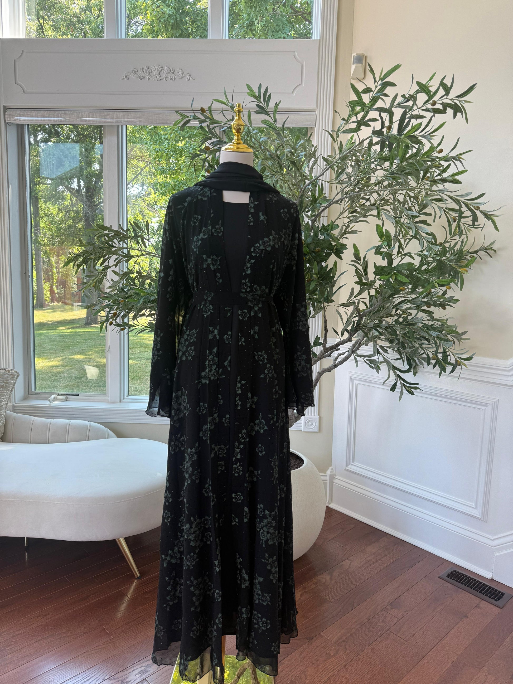 Black Ruffled Shimmer Abaya
