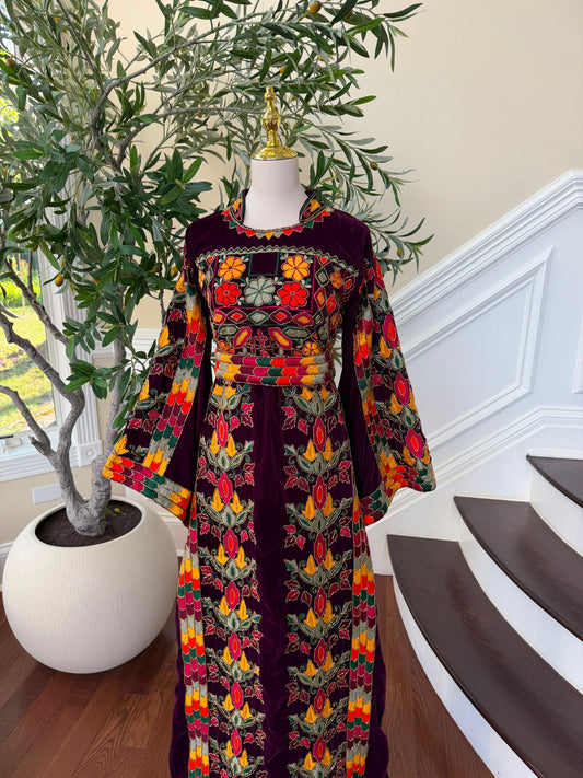 Burgundy Velvet Beaded Stone Thobe