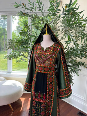 Green Embroidery Tatreez Orange Thobe