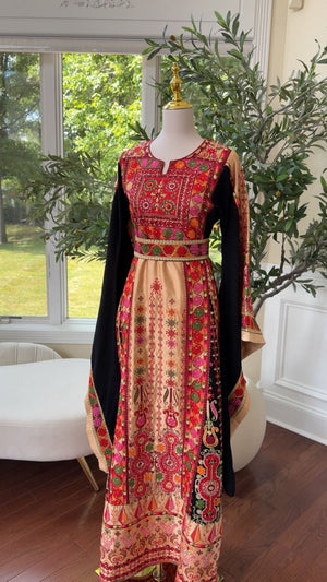 Black Tatreez Embroidery Thobe/ A