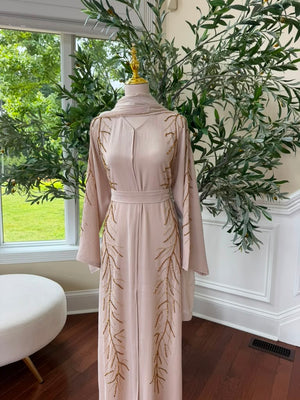 Cream Golden Beaded Abaya