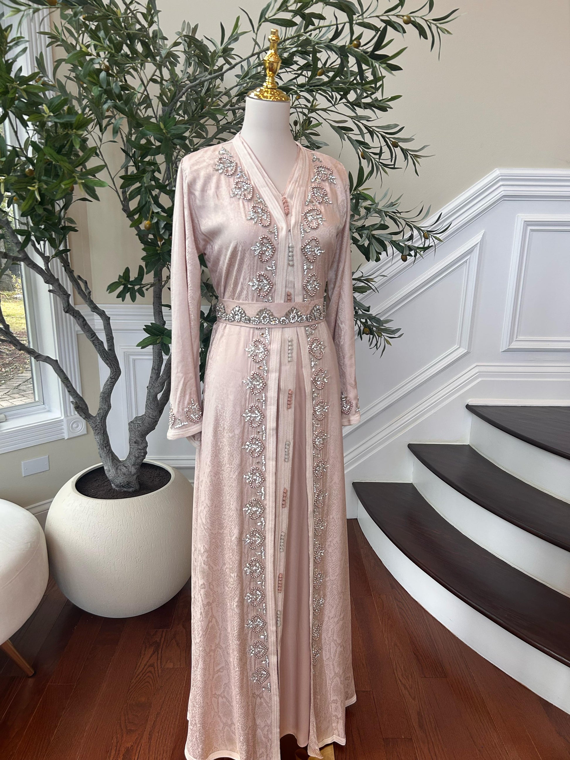 Soft Pink Elegance Beaded Kuftan