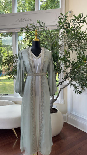 Sage Green Kuftan with Delicate Detail