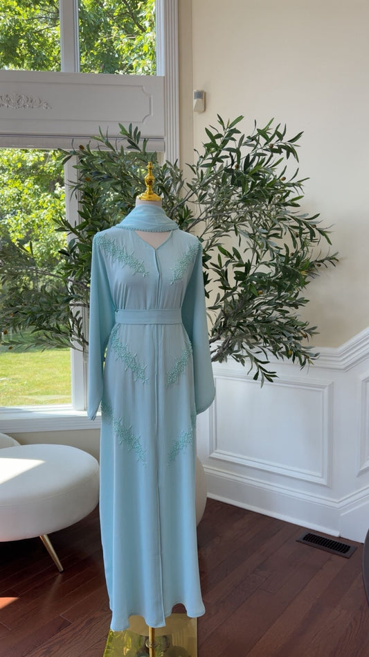 Baby Blue Vine Abaya – Modest Occasion Wear