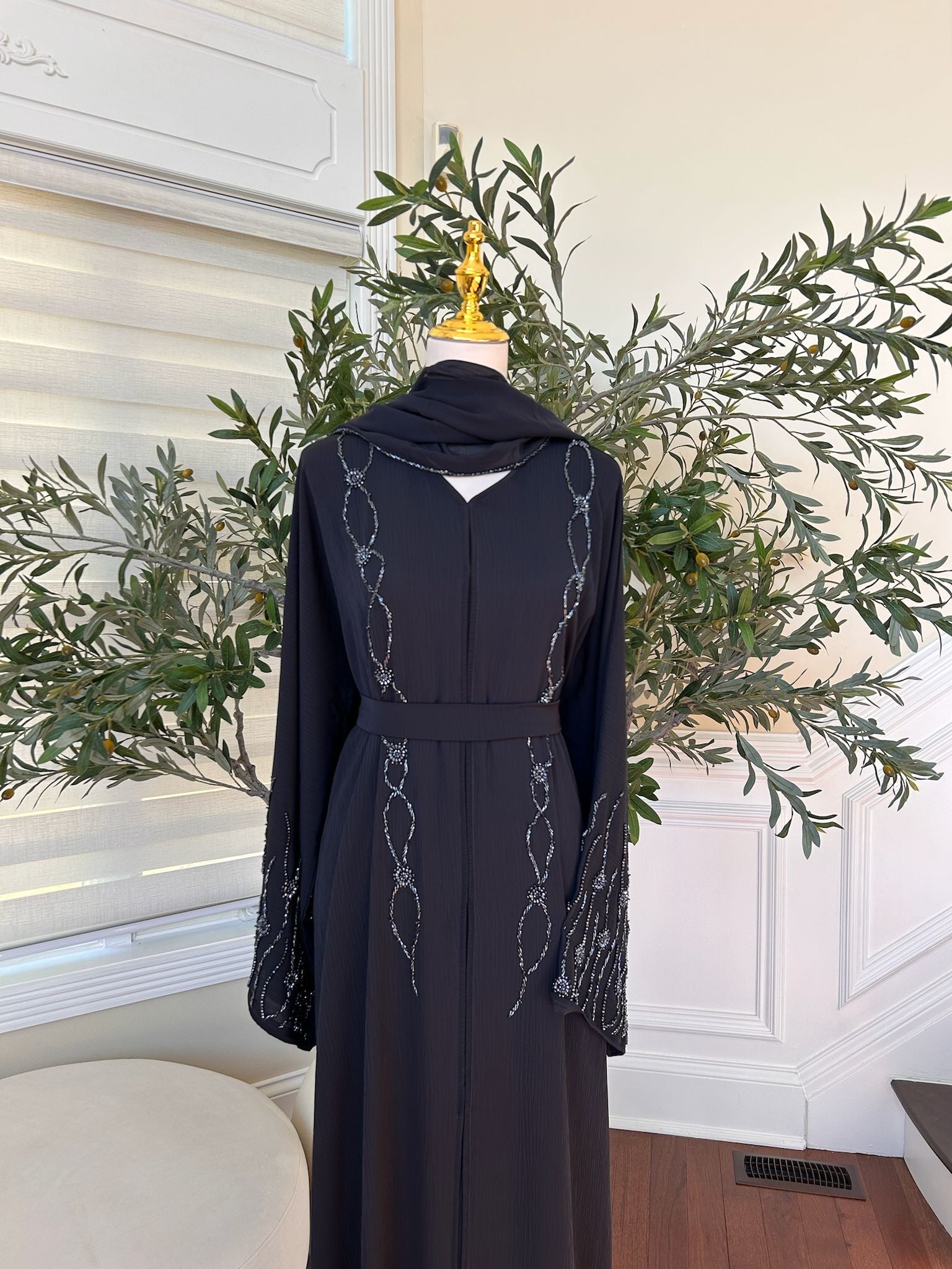 Navy Blue Floral Charm Abaya