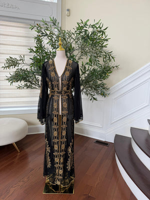 Gold Sequene Beaded Black Cardigan Abaya