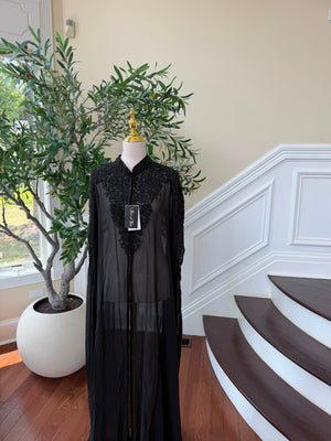 Black Beaded Elegance Charm Cardigan Abaya
