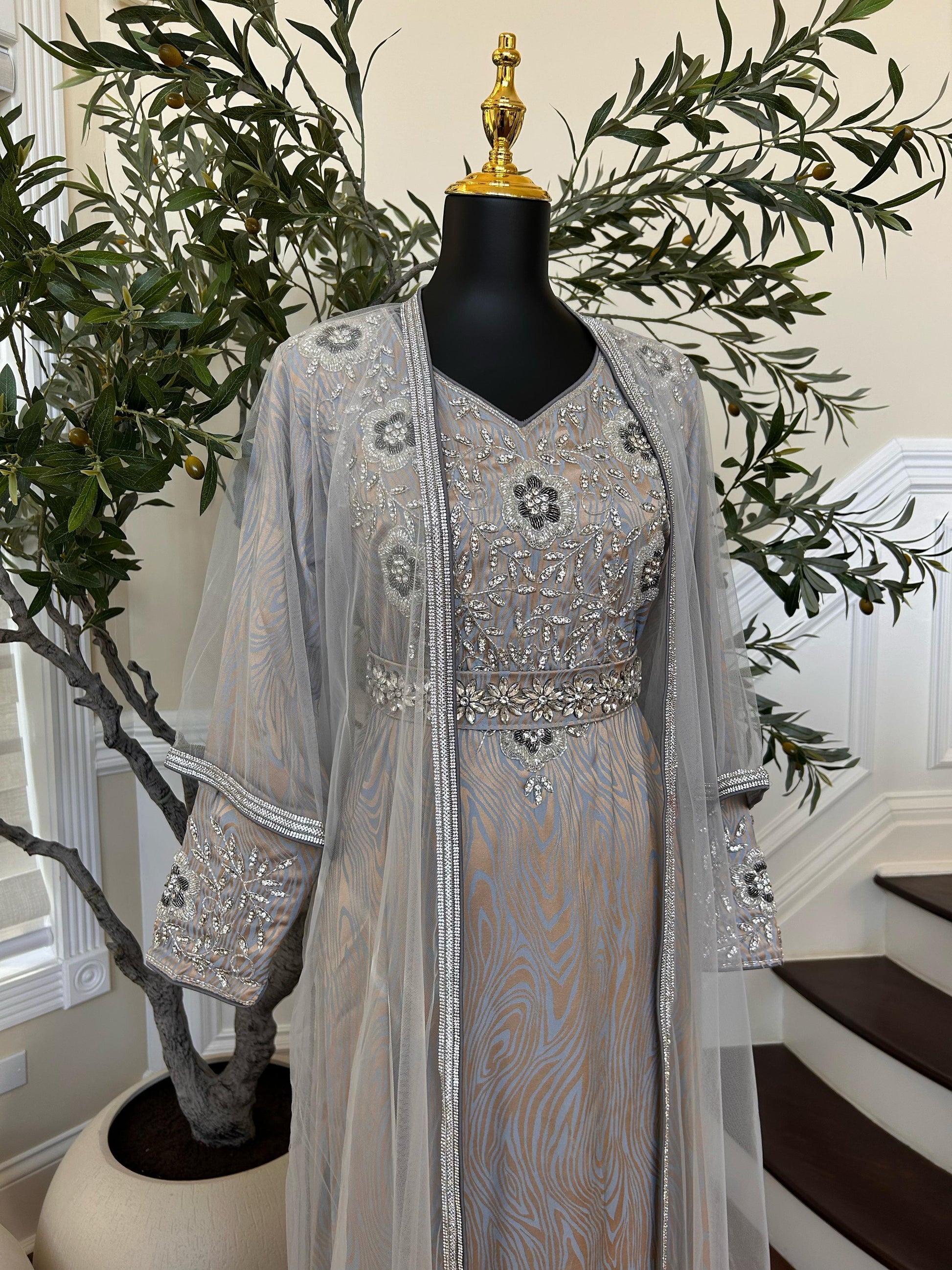 Grey Radiance Beaded Modern Kuftan