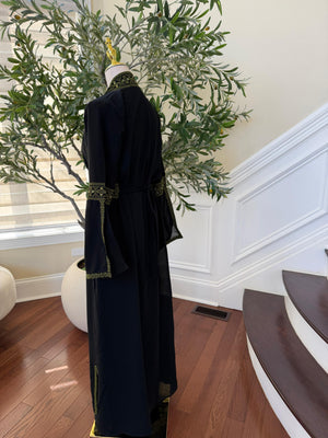 Black Embroidery Green Tatreez Two Piece Thobe
