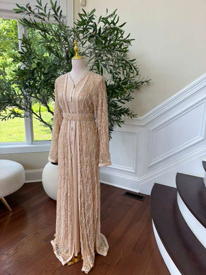 Beige Beaded Two Piece Kuftan