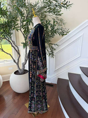 Navy Blue Beaded Elegance Stone Thobe