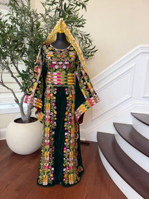 Green Velvet Beaded Stone Thobe