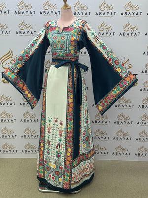 Teal & Ivory Palestinian Tatreez Thobe