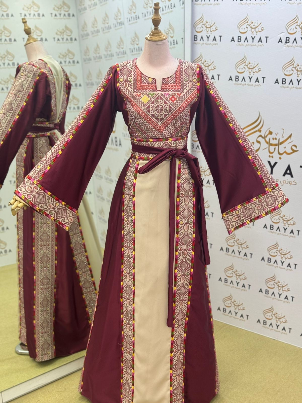 Burgundy Embroidery Embellished Tatreez Thobe