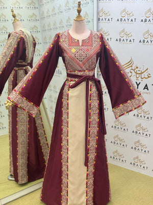 Burgundy Embroidery Embellished Tatreez Thobe