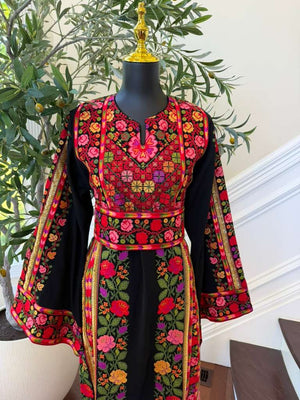 Black Embroidery Tatreez Sabal Kharaz Thobe
