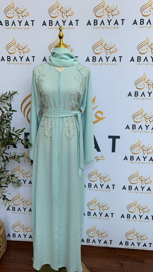 Mint Blue Silver Bloom Abaya