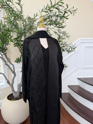 Black Designed Crystal Abaya