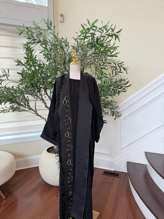 Golden Black Crystal Beaded Abaya