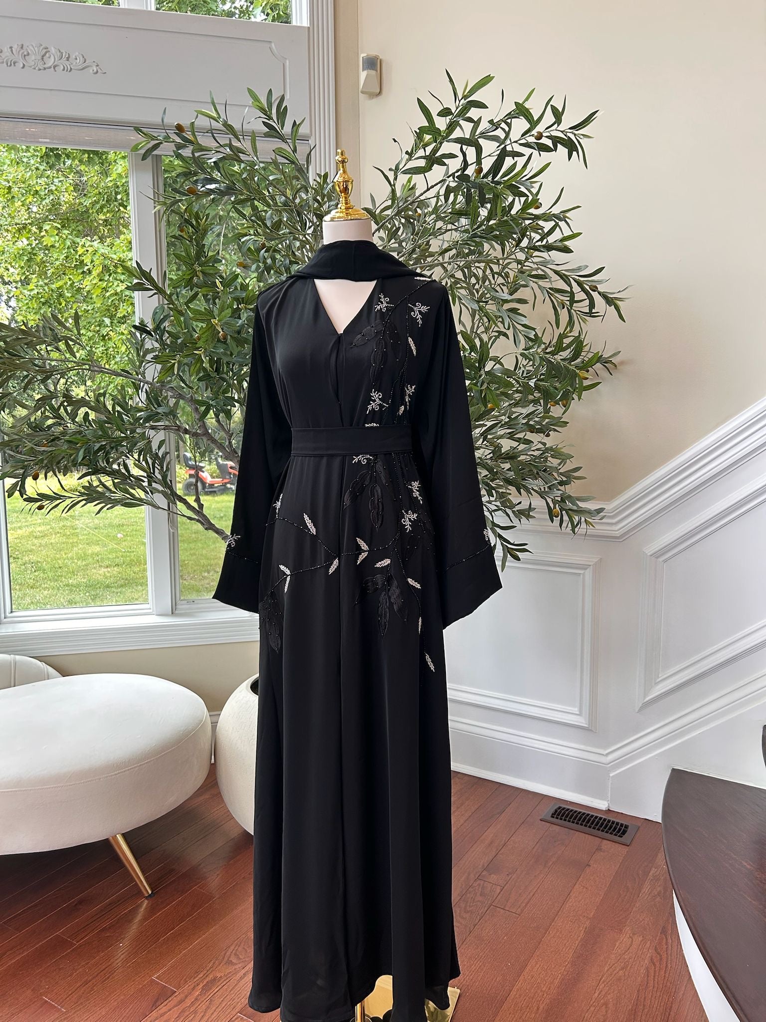 Black Floral Design Abaya