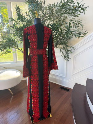 Elegant Black & Red embroidered Palestinian Thobe Dress