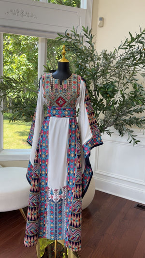 White Tatreez Embroidery Thobe/A
