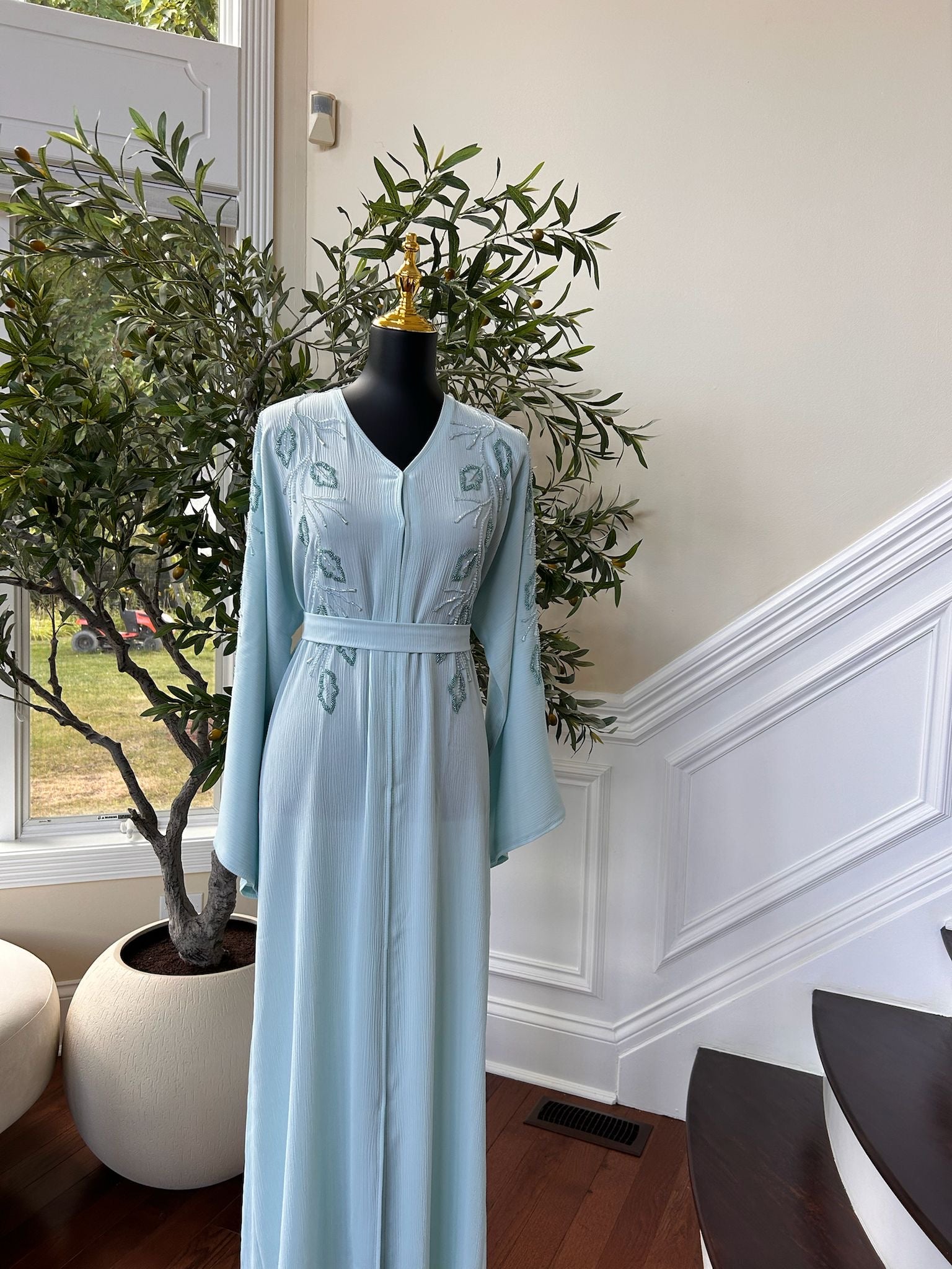 Baby Blue Design Charm Abaya