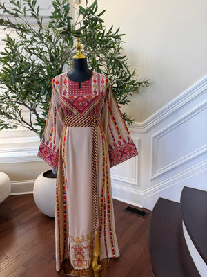 Beige Traditional Elegance Embroidery Thobe