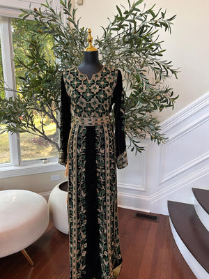 Black Velvet Golden Green Stone Thobe