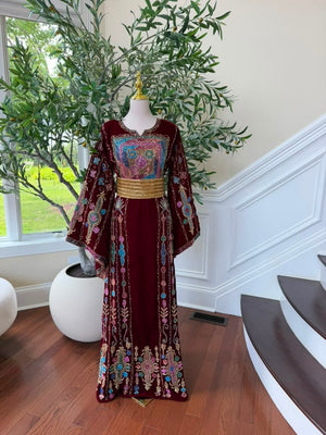 Burgundy Velvet Beaded Thobe